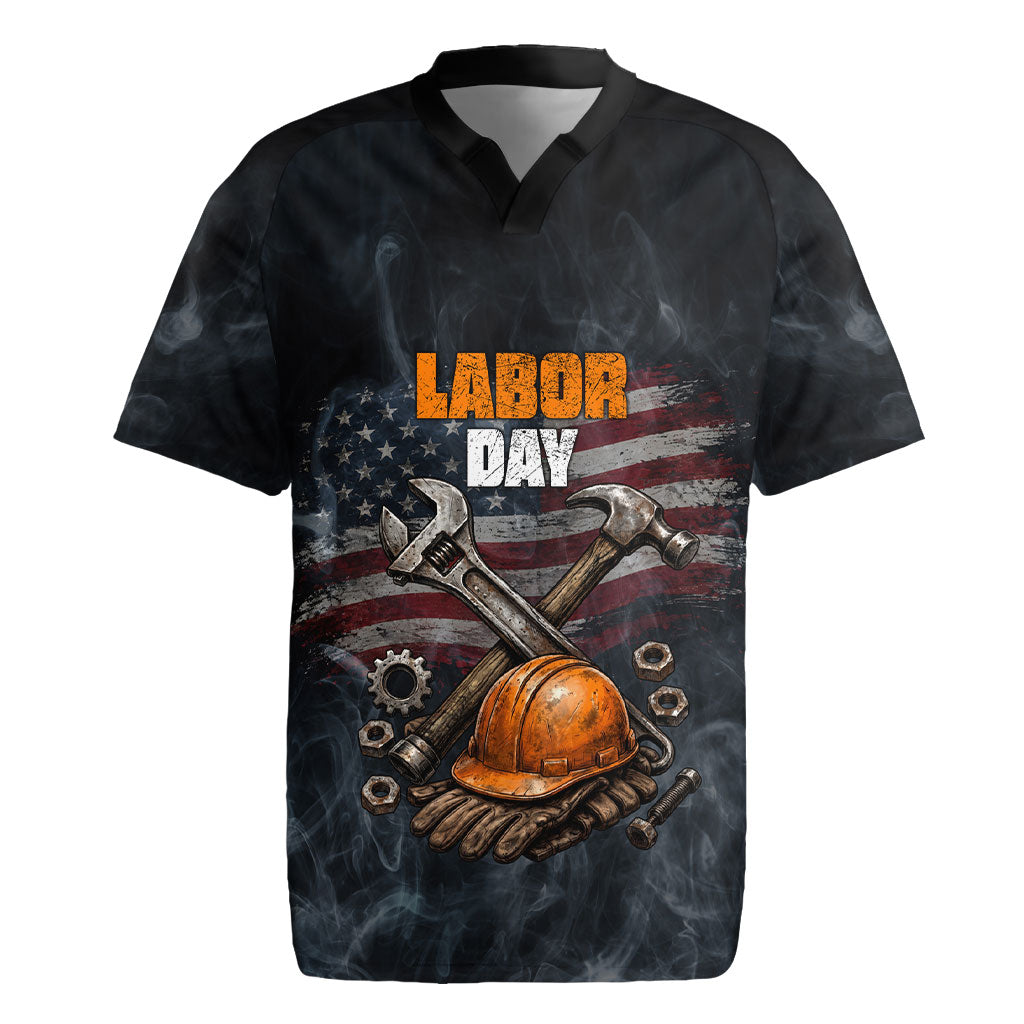 Labor Day Rugby Jersey Strong Hands Build Nations Patriotic Grunge Tools
