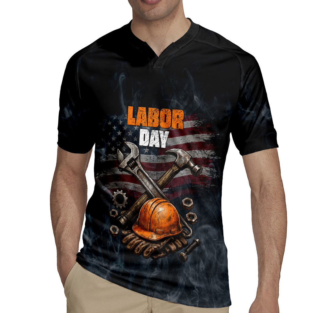 Labor Day Rugby Jersey Strong Hands Build Nations Patriotic Grunge Tools