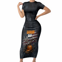 Labor Day Short Sleeve Bodycon Dress Strong Hands Build Nations Patriotic Grunge Tools