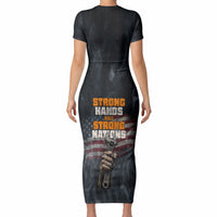 Labor Day Short Sleeve Bodycon Dress Strong Hands Build Nations Patriotic Grunge Tools