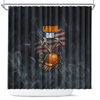 Labor Day Shower Curtain Strong Hands Build Nations Patriotic Grunge Tools