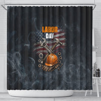Labor Day Shower Curtain Strong Hands Build Nations Patriotic Grunge Tools