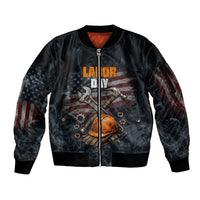 Labor Day Sleeve Zip Bomber Jacket Strong Hands Build Nations Patriotic Grunge Tools