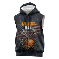 Labor Day Sleeveless Zip Hoodie Strong Hands Build Nations Patriotic Grunge Tools