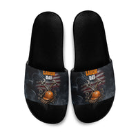 Labor Day Slide Sandals Strong Hands Build Nations Patriotic Grunge Tools