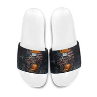 Labor Day Slide Sandals Strong Hands Build Nations Patriotic Grunge Tools