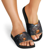 Labor Day Slide Sandals Strong Hands Build Nations Patriotic Grunge Tools