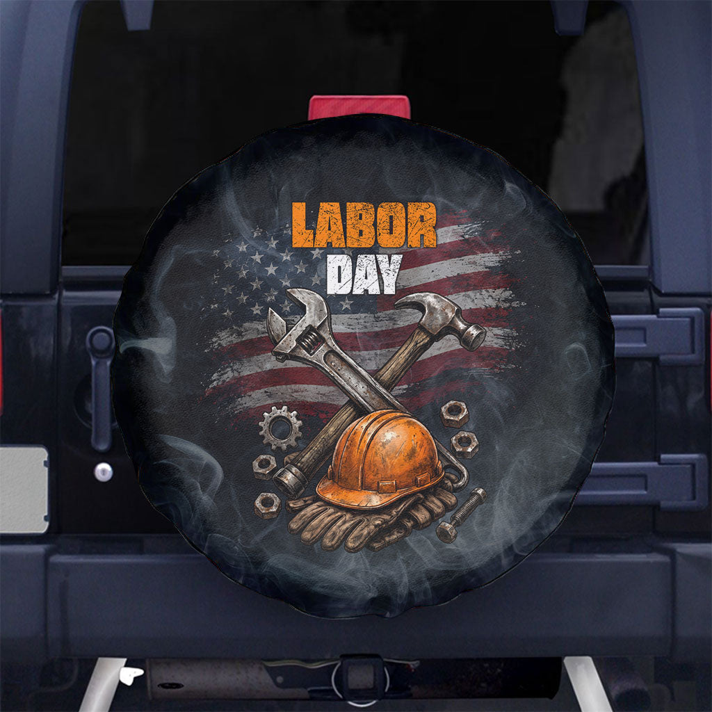 Labor Day Spare Tire Cover Strong Hands Build Nations Patriotic Grunge Tools