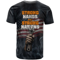 Labor Day T Shirt Strong Hands Build Nations Patriotic Grunge Tools