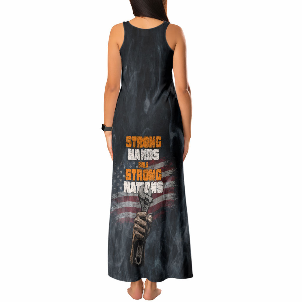 Labor Day Tank Maxi Dress Strong Hands Build Nations Patriotic Grunge Tools