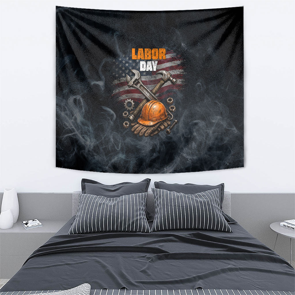 Labor Day Tapestry Strong Hands Build Nations Patriotic Grunge Tools