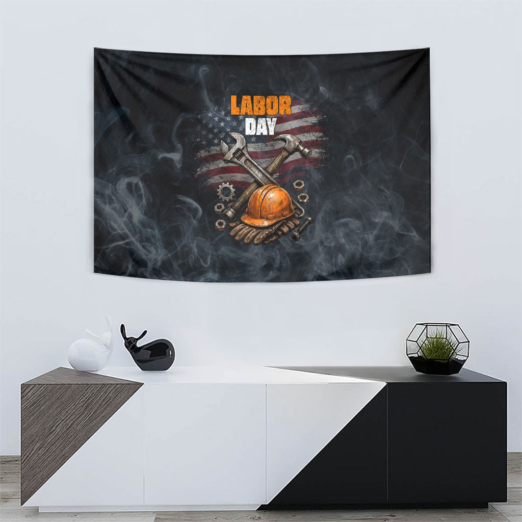 Labor Day Tapestry Strong Hands Build Nations Patriotic Grunge Tools