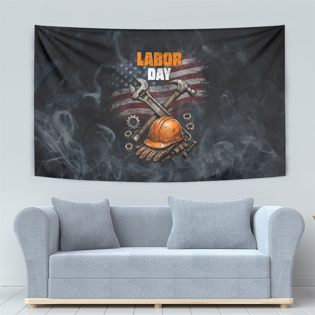 Labor Day Tapestry Strong Hands Build Nations Patriotic Grunge Tools