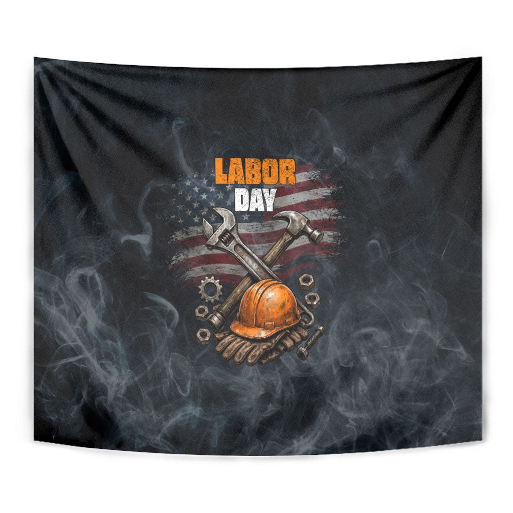 Labor Day Tapestry Strong Hands Build Nations Patriotic Grunge Tools