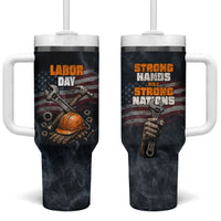 Labor Day Tumbler With Handle Strong Hands Build Nations Patriotic Grunge Tools