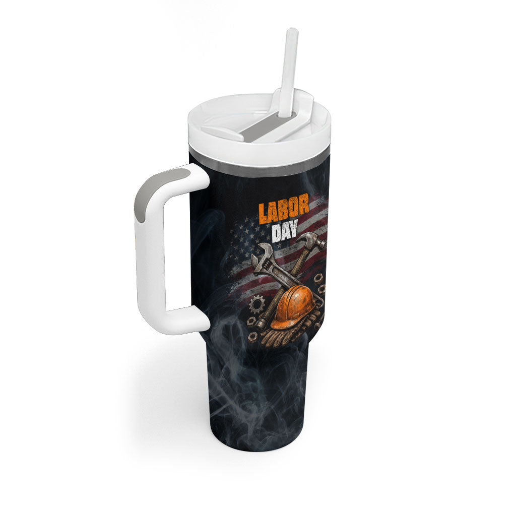 Labor Day Tumbler With Handle Strong Hands Build Nations Patriotic Grunge Tools