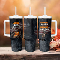 Labor Day Tumbler With Handle Strong Hands Build Nations Patriotic Grunge Tools