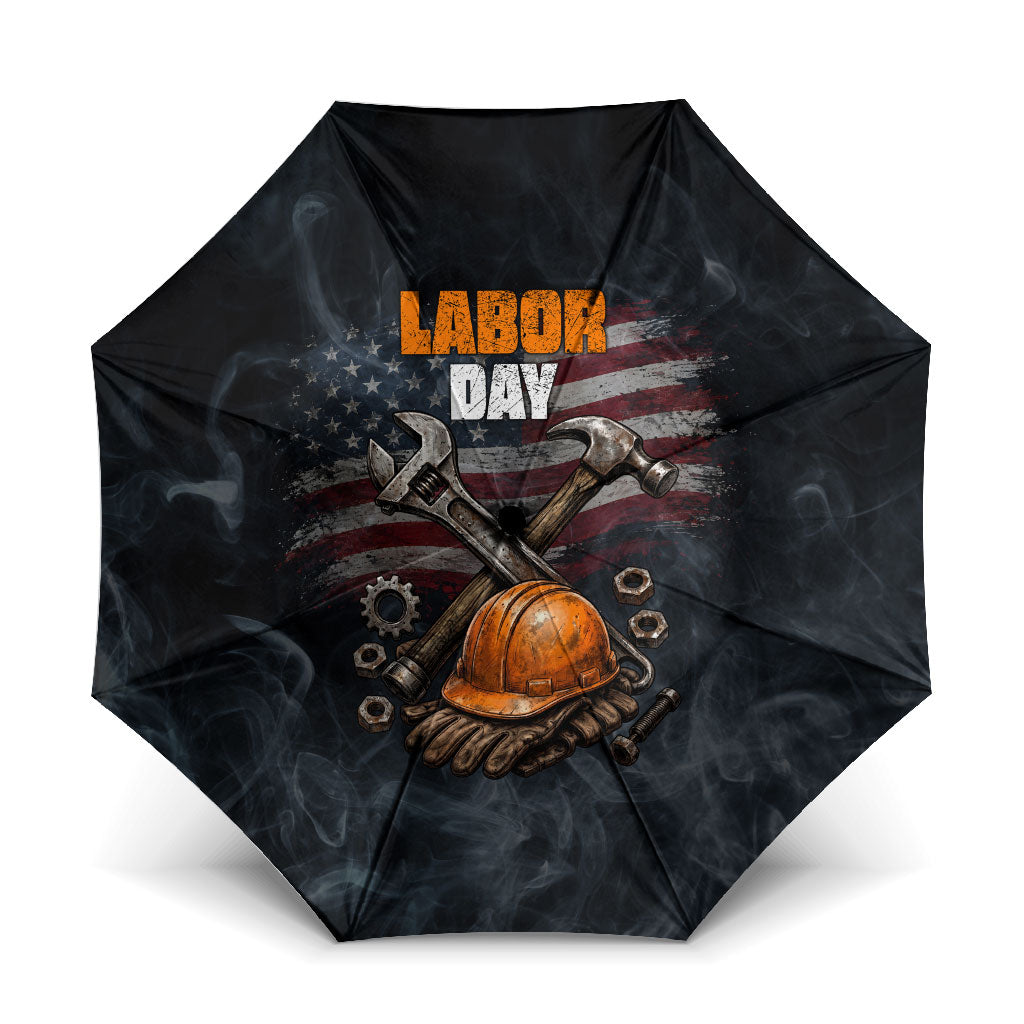 Labor Day Umbrella Strong Hands Build Nations Patriotic Grunge Tools