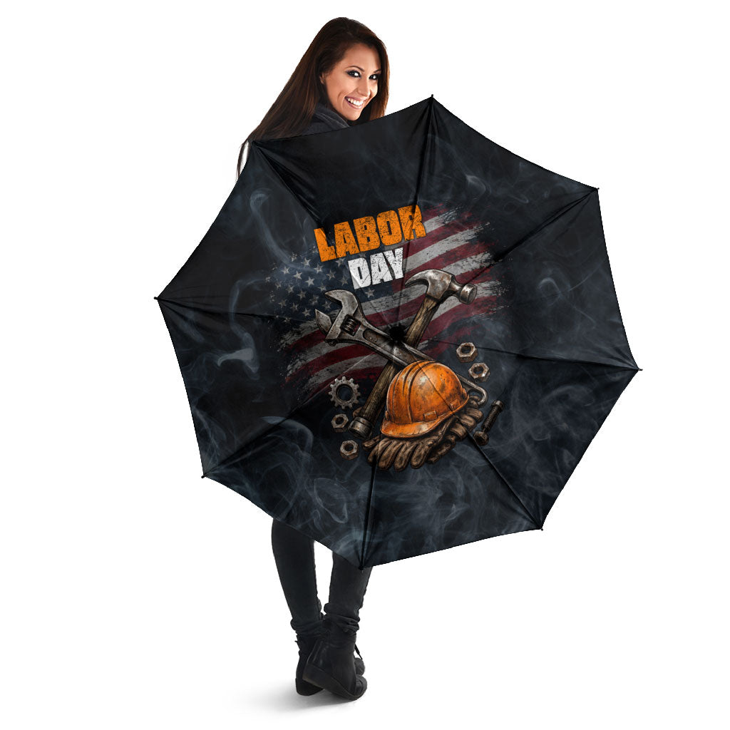 Labor Day Umbrella Strong Hands Build Nations Patriotic Grunge Tools