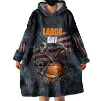 Labor Day Wearable Blanket Hoodie Strong Hands Build Nations Patriotic Grunge Tools