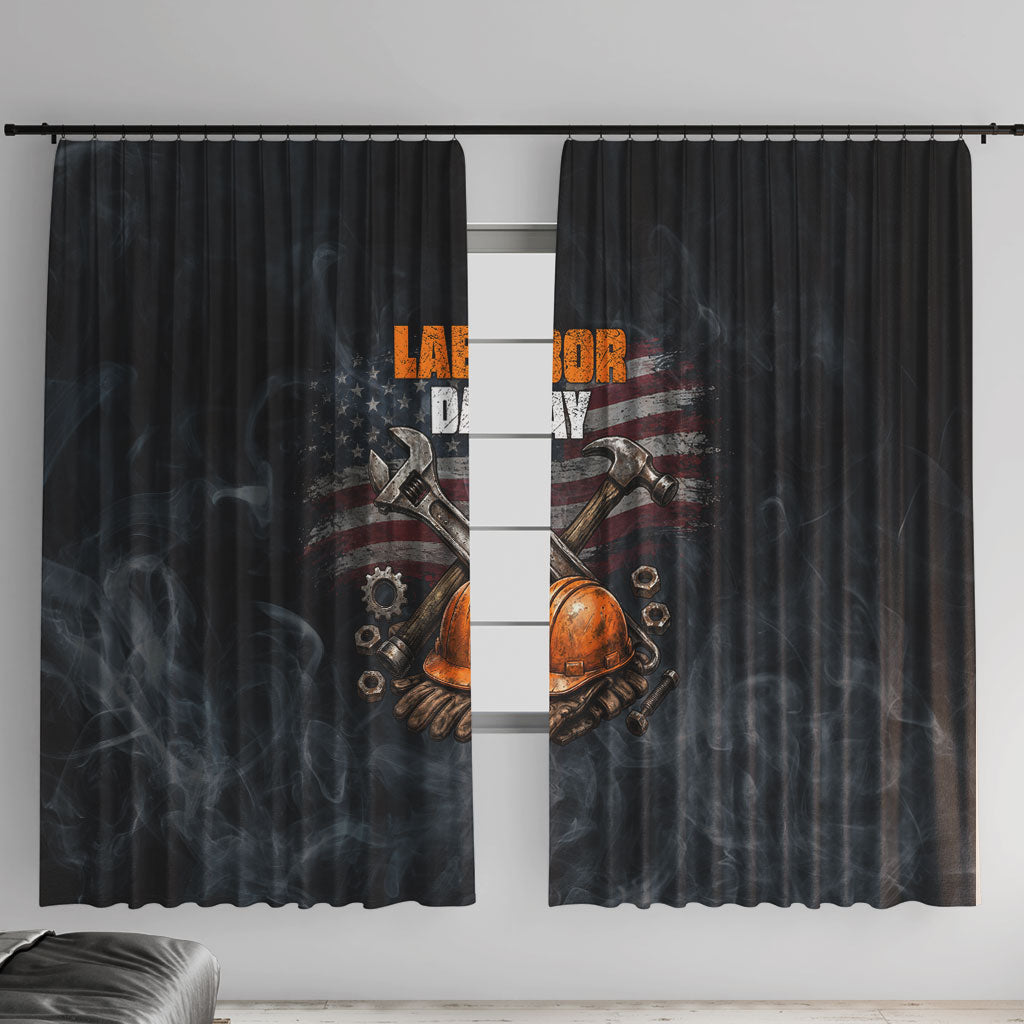 Labor Day Window Curtain Strong Hands Build Nations Patriotic Grunge Tools
