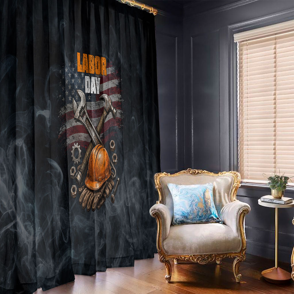 Labor Day Window Curtain Strong Hands Build Nations Patriotic Grunge Tools