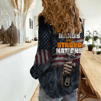 Labor Day Women Casual Shirt Strong Hands Build Nations Patriotic Grunge Tools