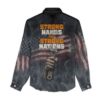 Labor Day Women Casual Shirt Strong Hands Build Nations Patriotic Grunge Tools