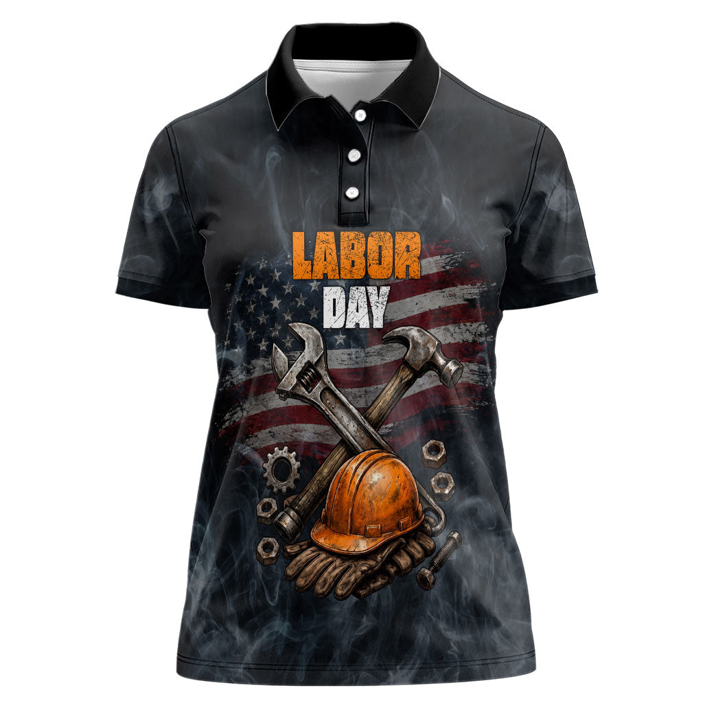 Labor Day Women Polo Shirt Strong Hands Build Nations Patriotic Grunge Tools