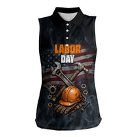 Labor Day Women Sleeveless Polo Shirt Strong Hands Build Nations Patriotic Grunge Tools
