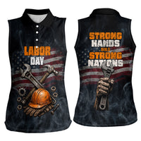 Labor Day Women Sleeveless Polo Shirt Strong Hands Build Nations Patriotic Grunge Tools