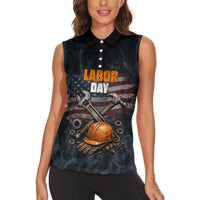 Labor Day Women Sleeveless Polo Shirt Strong Hands Build Nations Patriotic Grunge Tools