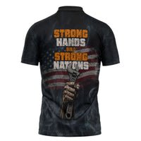 Labor Day Zipper Polo Shirt Strong Hands Build Nations Patriotic Grunge Tools