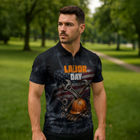 Labor Day Zipper Polo Shirt Strong Hands Build Nations Patriotic Grunge Tools