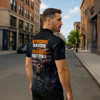 Labor Day Zipper Polo Shirt Strong Hands Build Nations Patriotic Grunge Tools