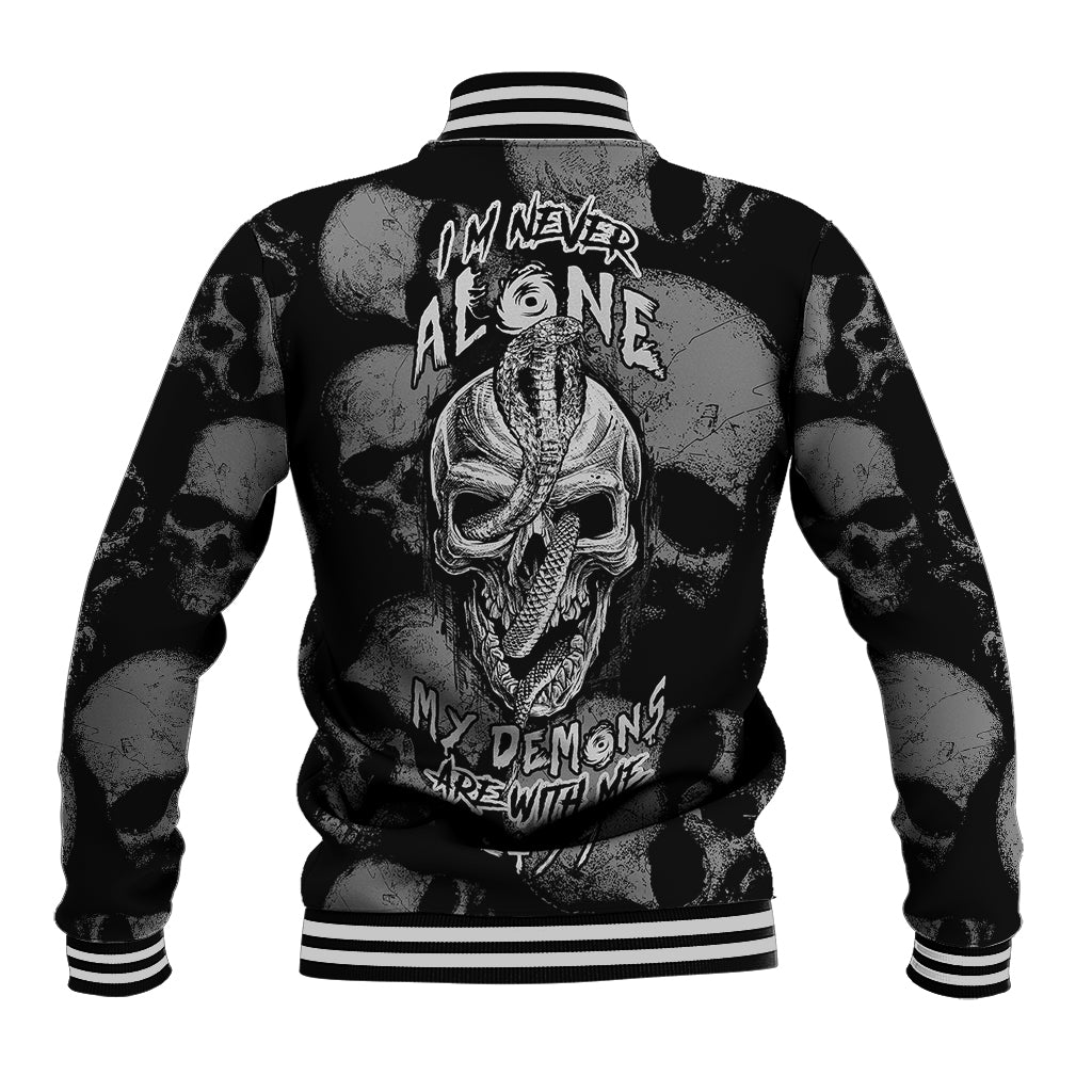 Skull Pattern Baseball Jacket I'm Never Alone - My Demon Are With Me 24/7 - Wonder Print Shop