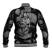 Skull Pattern Baseball Jacket I'm Never Alone - My Demon Are With Me 24/7 - Wonder Print Shop