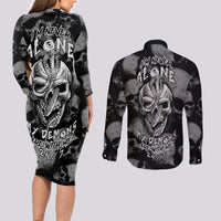 Skull Pattern Couples Matching Long Sleeve Bodycon Dress and Long Sleeve Button Shirts I'm Never Alone - My Demon Are With Me 24/7 - Wonder Print Shop