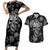 Skull Pattern Couples Matching Short Sleeve Bodycon Dress and Hawaiian Shirt I'm Never Alone - My Demon Are With Me 24/7 - Wonder Print Shop