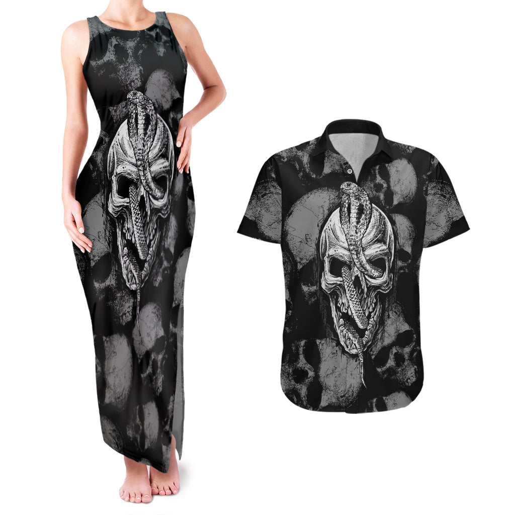 Skull Pattern Couples Matching Tank Maxi Dress and Hawaiian Shirt I'm Never Alone - My Demon Are With Me 24/7 - Wonder Print Shop