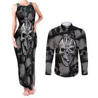 Skull Pattern Couples Matching Tank Maxi Dress and Long Sleeve Button Shirts I'm Never Alone - My Demon Are With Me 24/7 - Wonder Print Shop