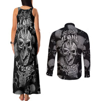 Skull Pattern Couples Matching Tank Maxi Dress and Long Sleeve Button Shirts I'm Never Alone - My Demon Are With Me 24/7 - Wonder Print Shop