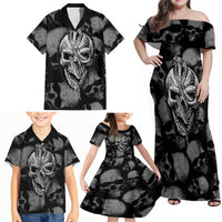 Skull Pattern Family Matching Off Shoulder Maxi Dress and Hawaiian Shirt I'm Never Alone - My Demon Are With Me 24/7 - Wonder Print Shop