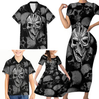 Skull Pattern Family Matching Short Sleeve Bodycon Dress and Hawaiian Shirt I'm Never Alone - My Demon Are With Me 24/7 - Wonder Print Shop