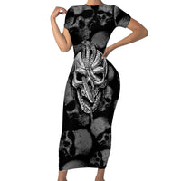 Skull Pattern Family Matching Short Sleeve Bodycon Dress and Hawaiian Shirt I'm Never Alone - My Demon Are With Me 24/7 - Wonder Print Shop