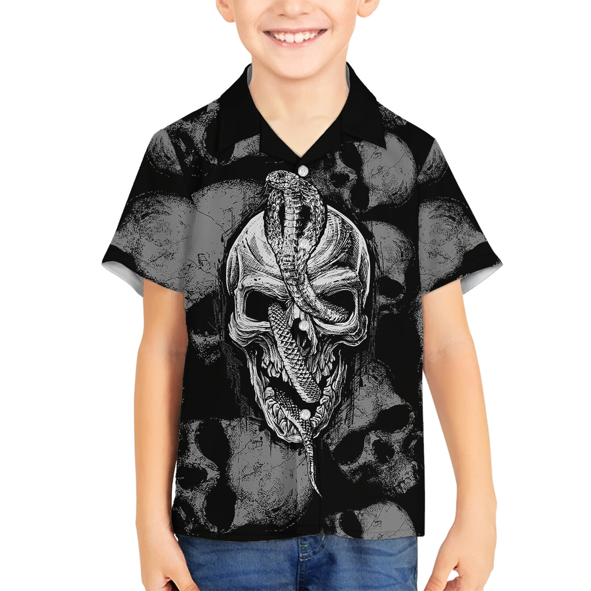 Skull Pattern Kid Hawaiian Shirt I'm Never Alone - My Demon Are With Me 24/7 - Wonder Print Shop