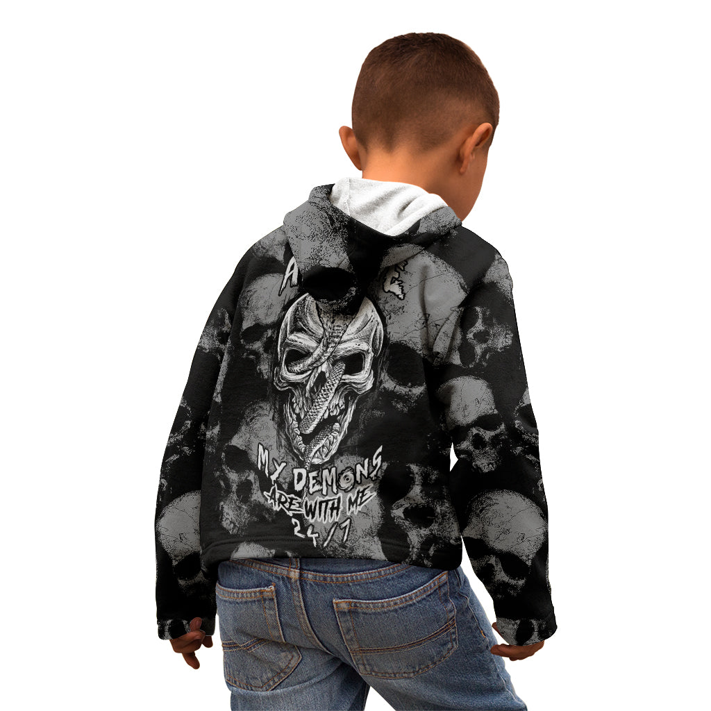 Skull Pattern Kid Hoodie I'm Never Alone - My Demon Are With Me 24/7 - Wonder Print Shop