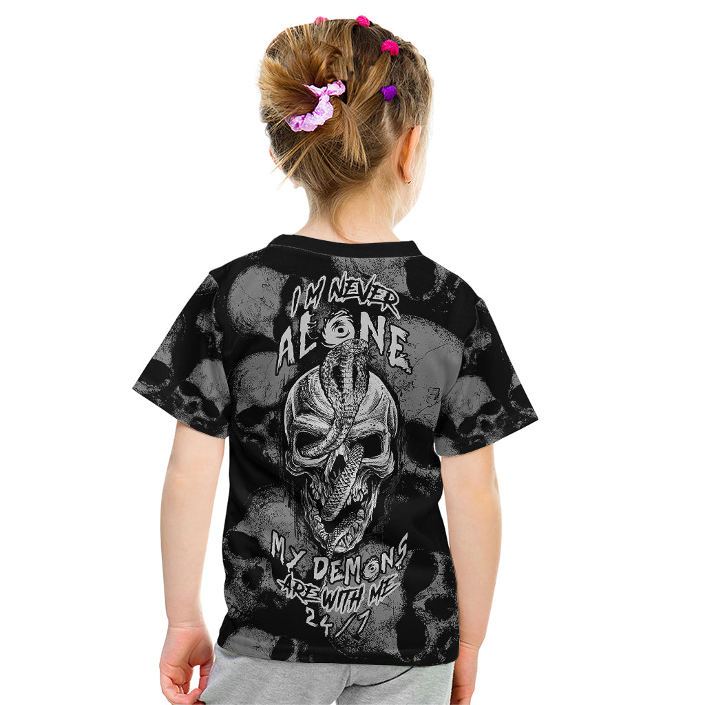 Skull Pattern Kid T Shirt I'm Never Alone - My Demon Are With Me 24/7 - Wonder Print Shop