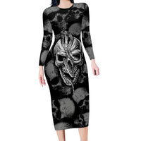 Skull Pattern Long Sleeve Bodycon Dress I'm Never Alone - My Demon Are With Me 24/7 - Wonder Print Shop