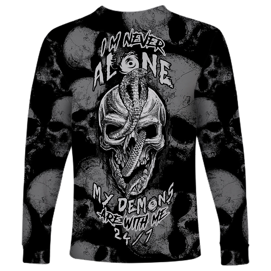 Skull Pattern Long Sleeve Shirt I'm Never Alone - My Demon Are With Me 24/7 - Wonder Print Shop